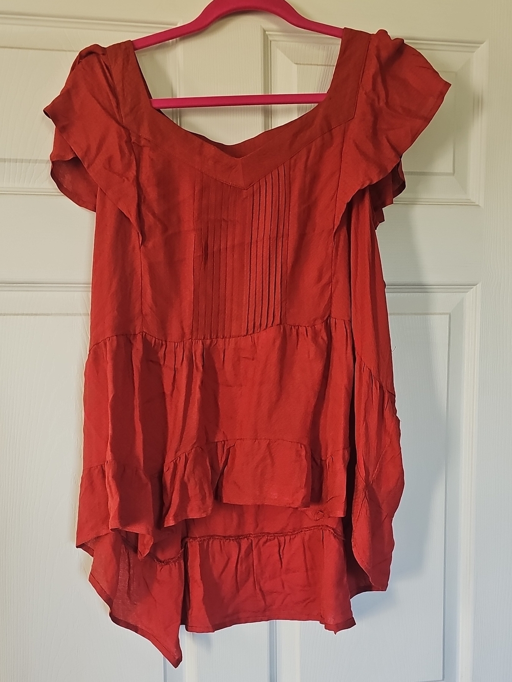 Maurices Red Layered Ruffle Short Sleeve Tunic